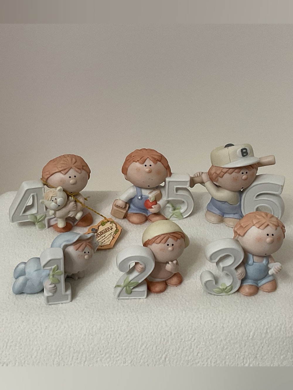 LOT of 6 BIRTHDAY BUMPKIN CERAMIC FIGURES - BOY 1-6